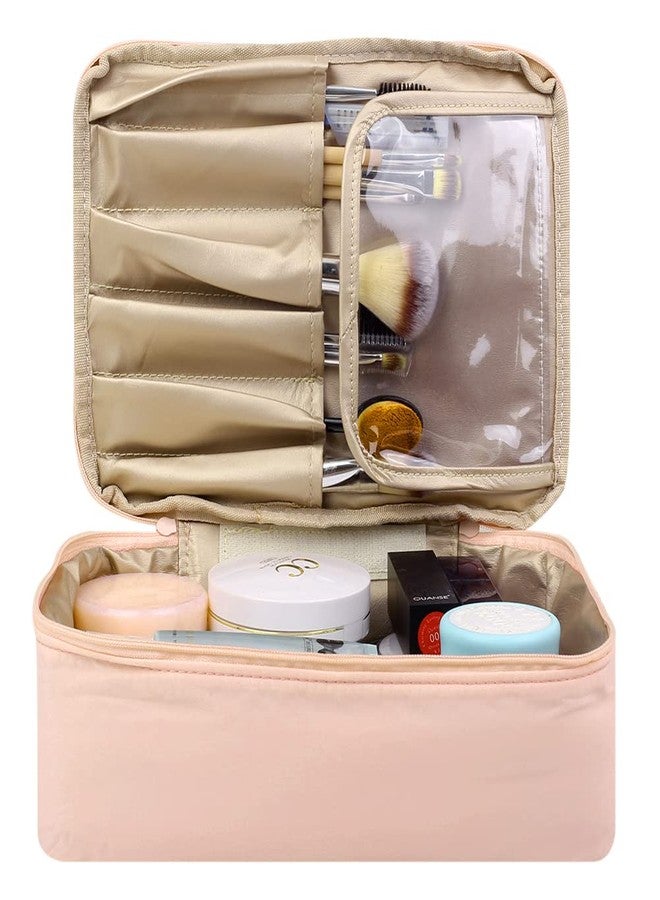 Yeiotsy Cosmetic Bag, Pastel Shade Travel Makeup Bags 2 in 1 Toiletry Kit Organizer with Brush Holders, Pink - Image 2