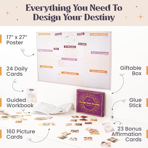 ZEDORA Vision Board Kit Guided Workbook 160 Picture Cards Affirmation Cards More Design Your Destiny with Our 24Day Journey Great Gift for Women Vision Board Supplies Included - Image 3