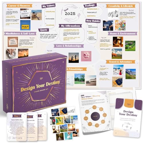 ZEDORA Vision Board Kit Guided Workbook 160 Picture Cards Affirmation Cards More Design Your Destiny with Our 24Day Journey Great Gift for Women Vision Board Supplies Included - Image 1