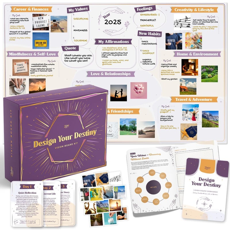ZEDORA Vision Board Kit Guided Workbook 160 Picture Cards Affirmation Cards More Design Your Destiny with Our 24Day Journey Great Gift for Women Vision Board Supplies Included - Image 2
