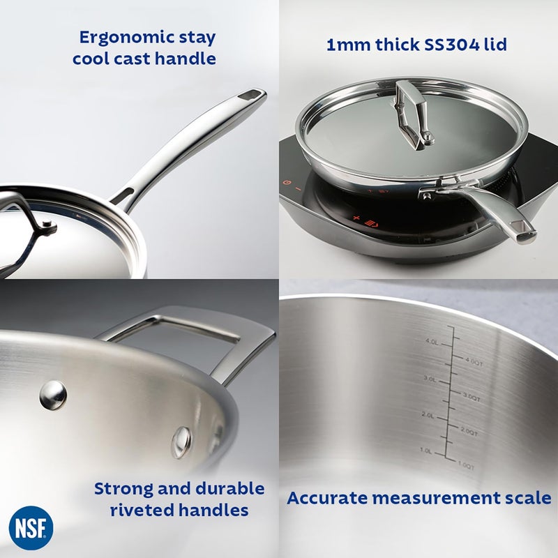 TRAMONTINA TRAMONTINA Aeion Triply 24cm28L Saute Pan with SS 304 Lid Healthy Non Toxic Curry StirFry Deep Fry Saute Induction Friendly Stay Cool Handle NSF Certified 10 Year Warranty  - Image 4