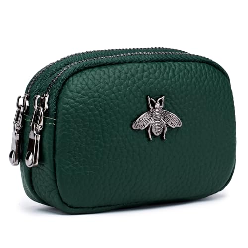 imeetu Women Leather Coin Purse, Small 2 Zippered Change Pouch Wallet(Green) - Image 1