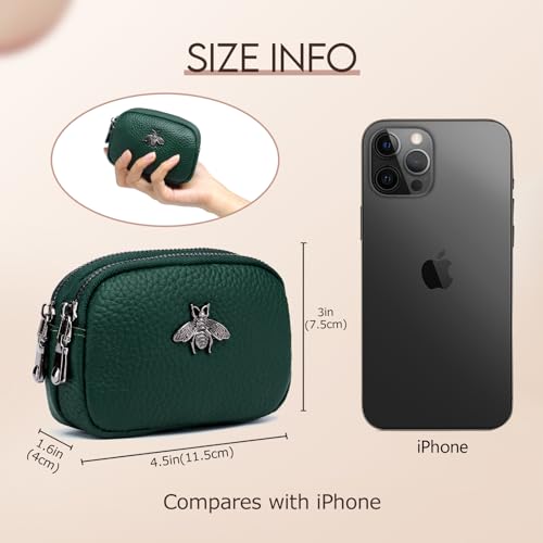 imeetu Women Leather Coin Purse, Small 2 Zippered Change Pouch Wallet(Green) - Image 2