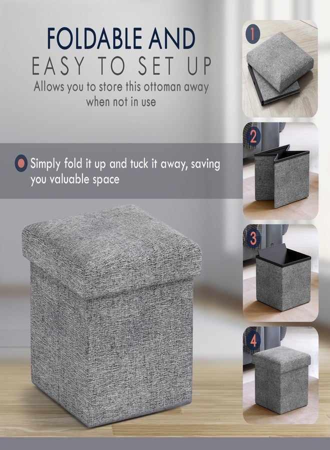 Ornavo Home Small Storage Ottoman Foldable Collapsible Cube Square Linen Ottoman Foot Rest Stool Seat, for Living Room, Bedroom, Home Office, Dorm - 12 x 12 x 12, Gray - Image 5