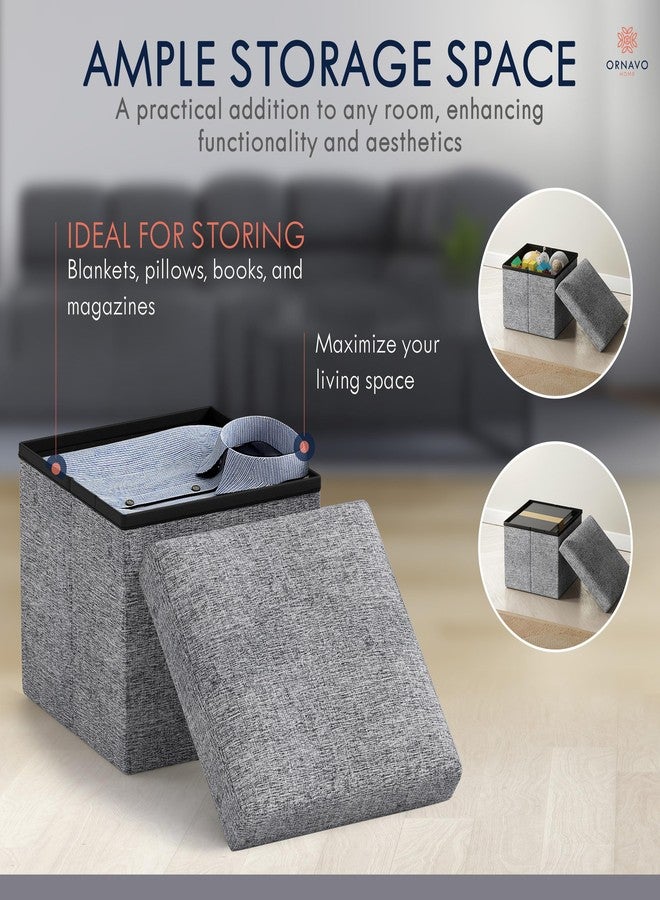 Ornavo Home Small Storage Ottoman Foldable Collapsible Cube Square Linen Ottoman Foot Rest Stool Seat, for Living Room, Bedroom, Home Office, Dorm - 12 x 12 x 12, Gray - Image 2