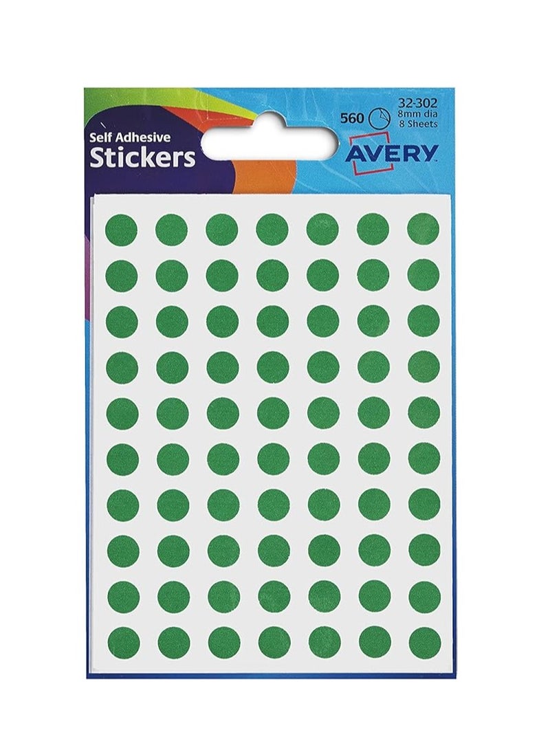 Avery 32-302 Packets of Dot Stickers (8 mm Dia, 560 Stickers) - Green - Image 2