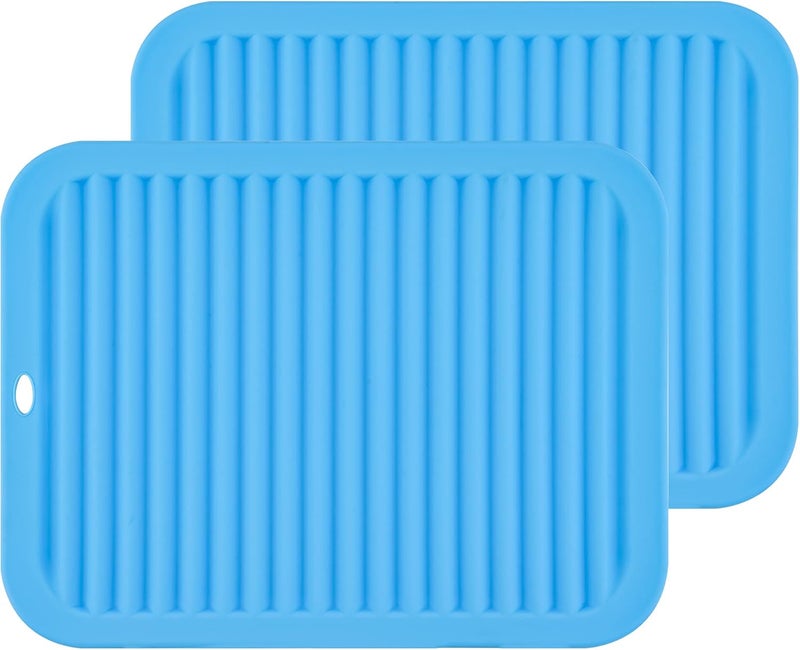 Smithcraft Big Silicone Trivets mat Set of 2 9"X12" Multi-Purpose Drying Trivet Mat, Pot Holder, Waterproof, Non Slip, Flexible, Durable, Dishwasher Safe Blue - Image 1