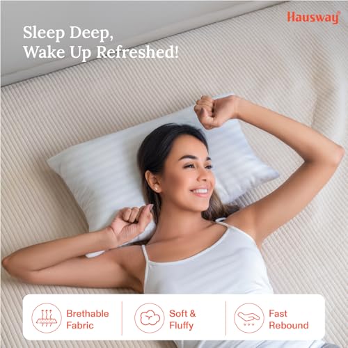HAUSWAY Soft Pillows for Sleeping | Height Adjustable Microfiber Sleeping Pillow for Neck Pain and Shoulder Pain | Pillows Set 2 | Breathable & Washable | 41x61 cm | White Stripe | 6 Months Warranty - Image 3