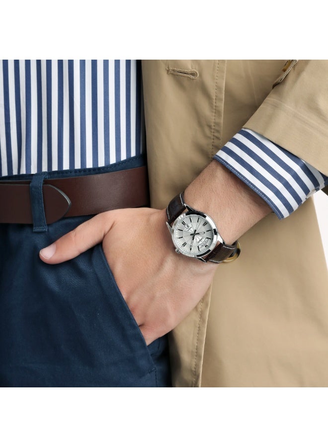 كاسيو ساعة كاسيو MTP-1381L-7AVDF للرجال – حزام جلد طبيعي | تصميم كلاسيكي مع عرض اليوم والتاريخ – قرص فضي - Image 4