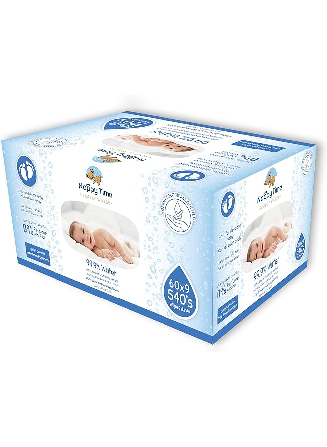 Nappy time Baby Wipes 99.9% Pure Water With Chamomile Extract Fragrance Alcohol And Paraben Free Baby Wipes Safe For New Born Skin Pack Of 9 Pouches X60 Sheets 540 Wipes - Image 1