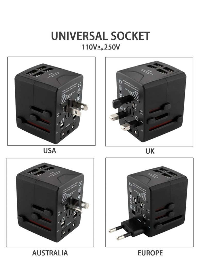 Travel Universal Plug Adapter International Power Adapter with 3 USB Ports 1 Type-C Port Travel Essentials for Europe US, EU, UK, AU 160 Countries with Storage Case - Image 4