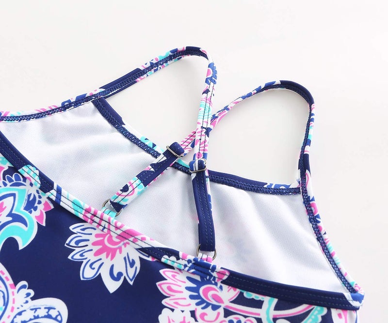 HowJoJo Girls Two Piece Tankini Swimsuit Hawaiian Ruffle Swimwear Bathing Suit Set Blue 6T/6x - Image 5
