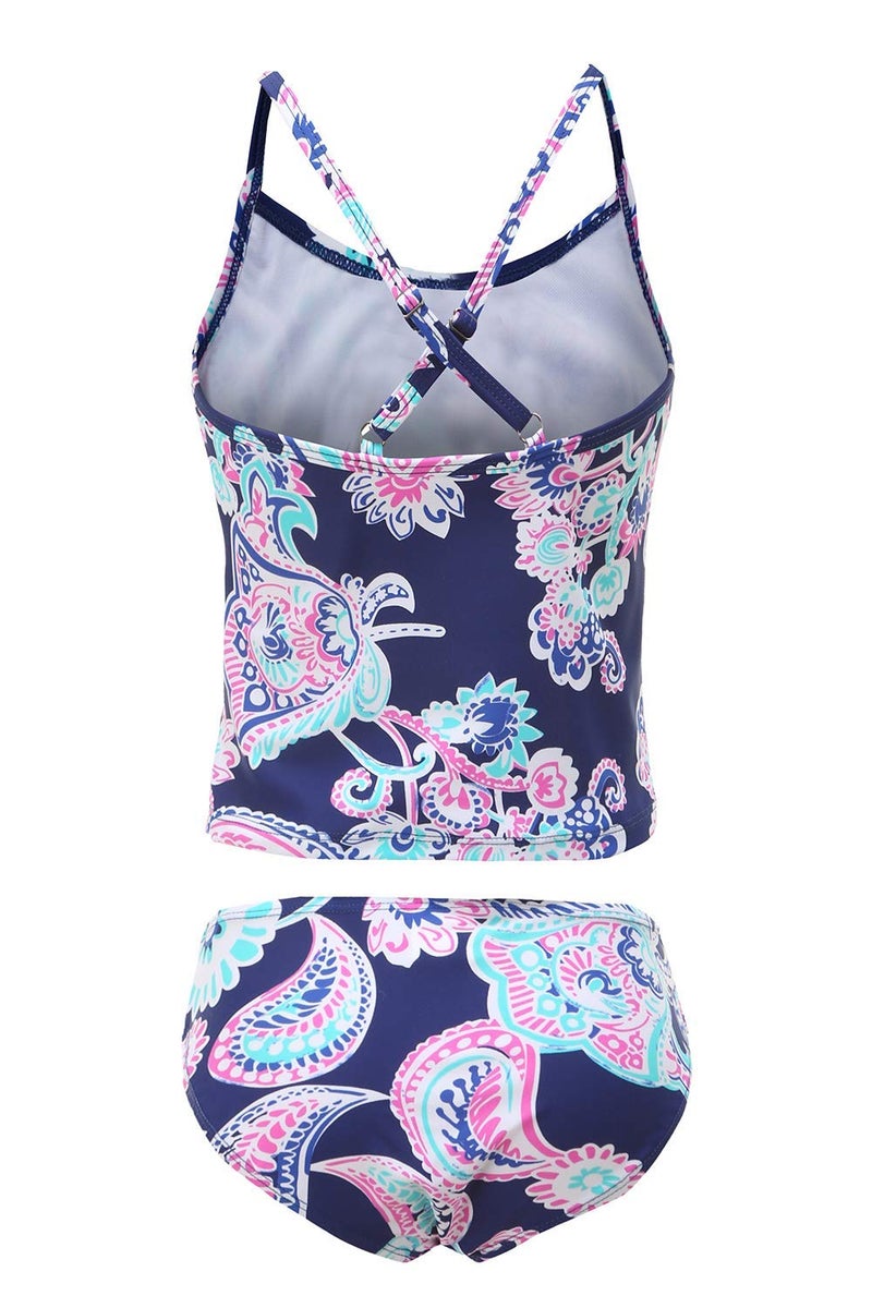 HowJoJo Girls Two Piece Tankini Swimsuit Hawaiian Ruffle Swimwear Bathing Suit Set Blue 6T/6x - Image 2