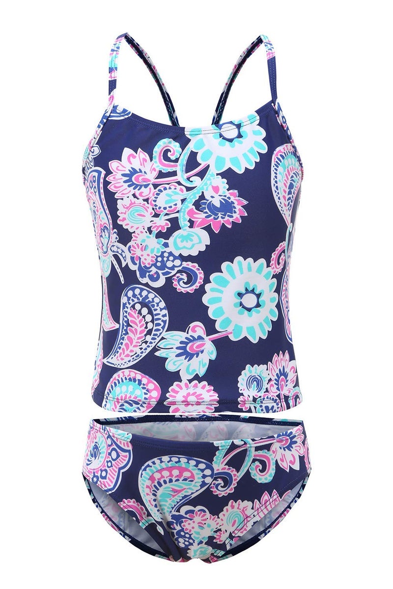 HowJoJo Girls Two Piece Tankini Swimsuit Hawaiian Ruffle Swimwear Bathing Suit Set Blue 6T/6x - Image 1