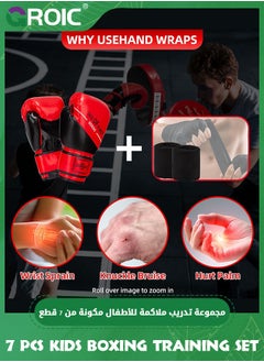 GROIC 4-in-1 Kids Boxing Pads Gloves Kick Punching Mitts Set, Leather Hand Target Focus Pads, Muay Thai Pads for Kicking Taekwondo Karate Kickboxing, Youth Boxing Training Sparring Gear Equipment  - Image 5