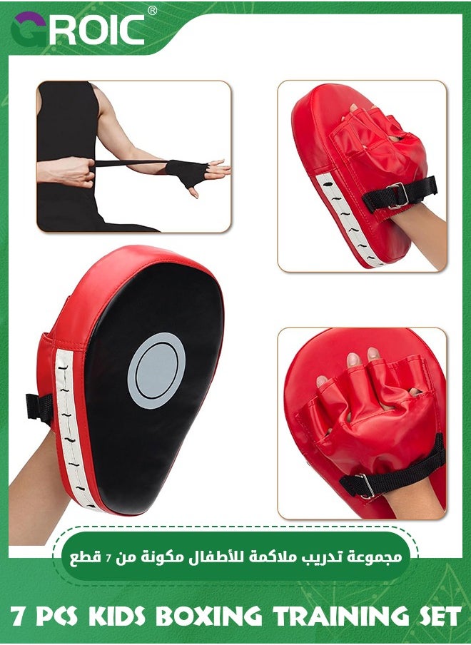 GROIC - 4-in-1 Kids Boxing Pads Gloves Kick Punching Mitts Set, Leather Hand Target Focus Pads, Muay Thai Pads for Kicking Taekwondo Karate Kickboxing, Youth Boxing Training Sparring Gear Equipment - Image 1
