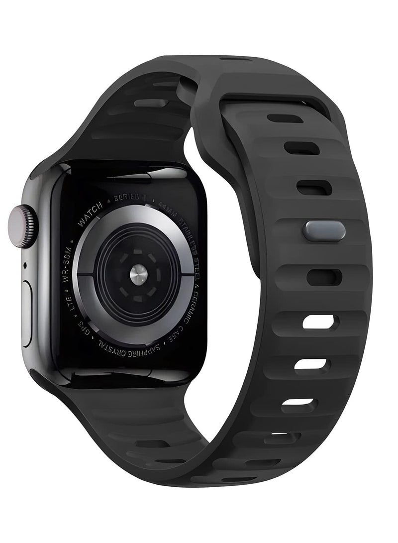 Compatible with Apple Watch Band 38mm 40mm 41mm 42mmBands for Men Women, Unique Rugged Design Silicone Wristband Strap for iWatch Series 11/10/9/8/7/6/5/4/3/2/1/SE  Black - Image 1