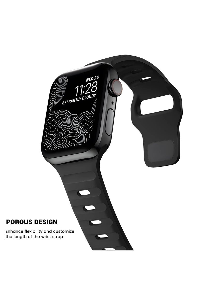 Compatible with Apple Watch Band 38mm 40mm 41mm 42mmBands for Men Women, Unique Rugged Design Silicone Wristband Strap for iWatch Series 11/10/9/8/7/6/5/4/3/2/1/SE  Black - Image 2