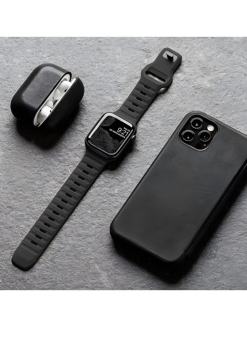Compatible with Apple Watch Band 38mm 40mm 41mm 42mmBands for Men Women, Unique Rugged Design Silicone Wristband Strap for iWatch Series 11/10/9/8/7/6/5/4/3/2/1/SE  Black - Image 4