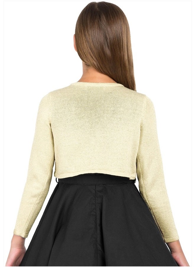 BOLEROSE Girls Long Sleeve Sparkle Cardigan Childrens Kids Bolero Shrug (Champagne, 13-14 YRS)  - Image 5