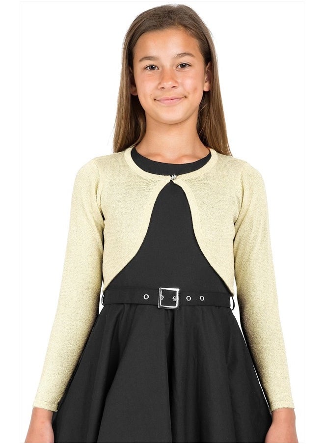 BOLEROSE Girls Long Sleeve Sparkle Cardigan Childrens Kids Bolero Shrug (Champagne, 13-14 YRS)  - Image 3