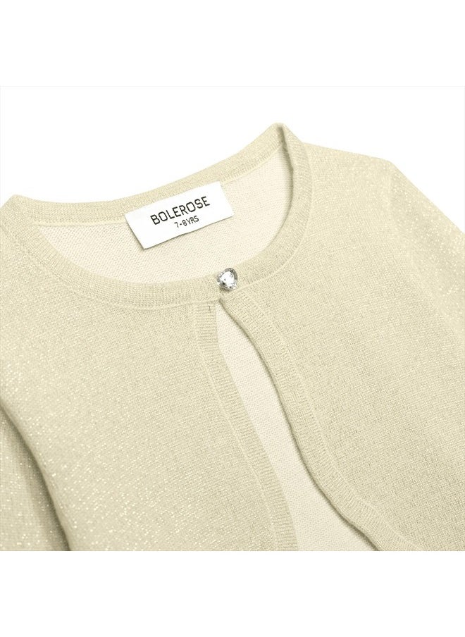 BOLEROSE Girls Long Sleeve Sparkle Cardigan Childrens Kids Bolero Shrug (Champagne, 13-14 YRS)  - Image 2