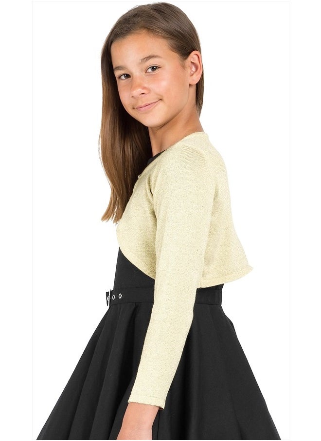 BOLEROSE Girls Long Sleeve Sparkle Cardigan Childrens Kids Bolero Shrug (Champagne, 13-14 YRS)  - Image 4
