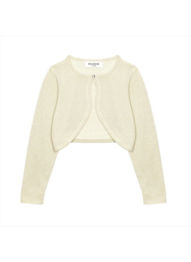 BOLEROSE Girls Long Sleeve Sparkle Cardigan Childrens Kids Bolero Shrug (Champagne, 13-14 YRS)  - Image 1