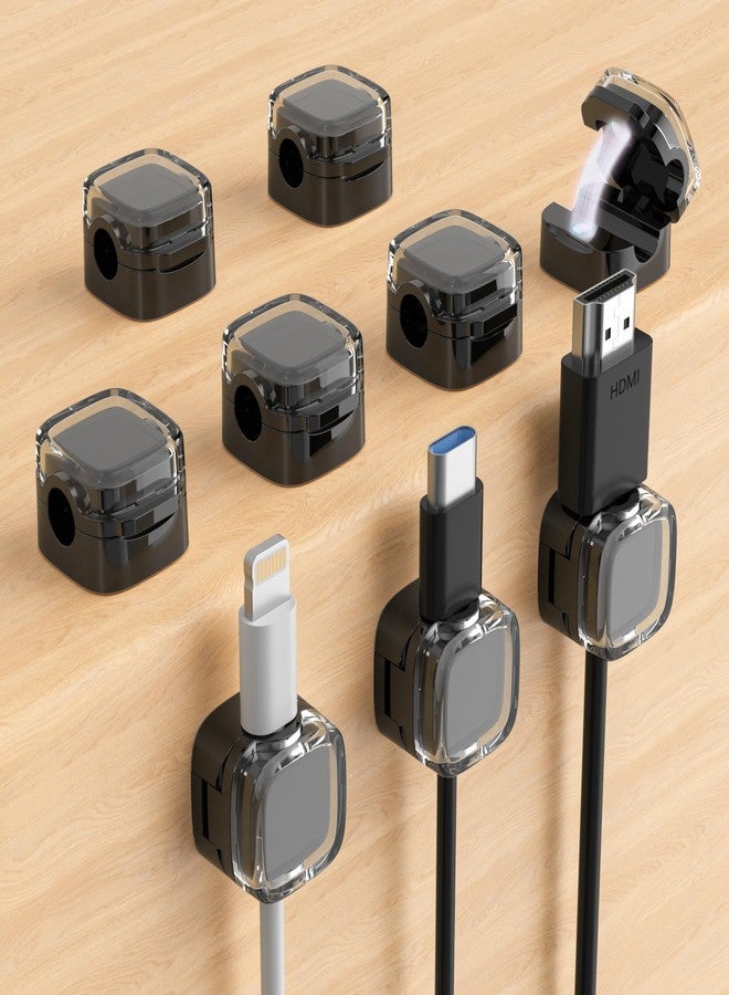 COOCAT 9-Pack Magnetic Cable Clips, Adjustable Cord Holder for Under Desk Cable Management, Adhesive Wire Keeper Organizer for Home Office Desk Phone PC Car Wall Desktop Nightstand Appliance (Black Crystal) - Image 1