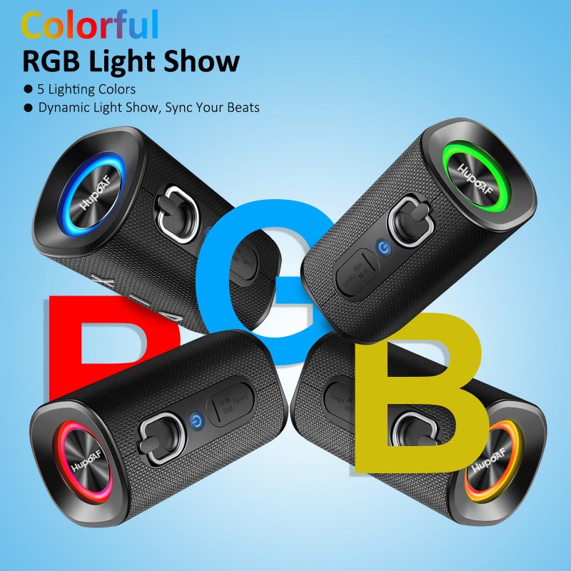 Hupoaf Bluetooth 5.4 Speaker, 2026 Wireless Bluetooth Speaker with 20W Stereo Deep Bass, HD Call, Colorful RGB Lights, TF-Card USB, TWS Pairing, IP-X7 Waterproof for Travel Party Home Beach Indoor Outdoor - Image 3