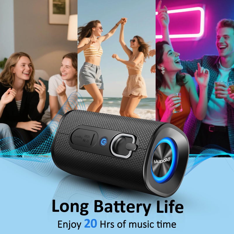 Hupoaf Bluetooth 5.4 Speaker, 2026 Wireless Bluetooth Speaker with 20W Stereo Deep Bass, HD Call, Colorful RGB Lights, TF-Card USB, TWS Pairing, IP-X7 Waterproof for Travel Party Home Beach Indoor Outdoor - Image 5