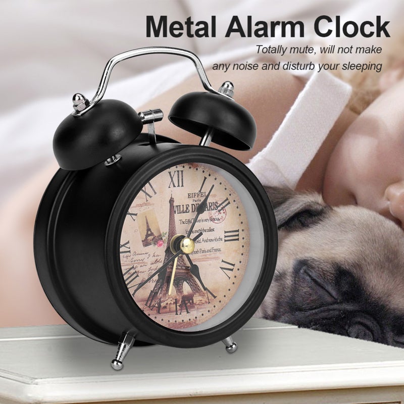 Eiffel Mini Digital Alarm Clock: Black Premium Metal Compact Design - Completely Mute Night Light Function Small Alarm Clock for Bedroom Table Students - Image 2
