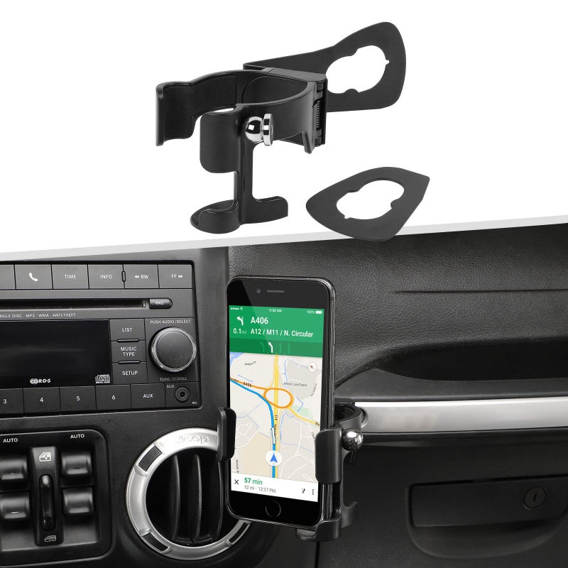 Jimen for JK Phone Holder Passenger Grab Bar Cellphone Mount Drink Cup Holder CB Mic Holder Compatible with Jeep Wrangler JK JKU 20112018