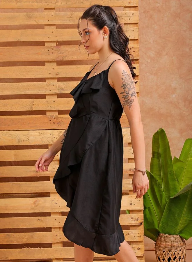 Freehand Women Fit and Flared Party Wear Solid Asymmetric Dress