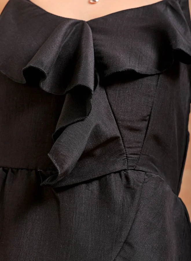 Freehand Women Fit and Flared Party Wear Solid Asymmetric Dress