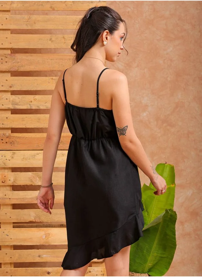 Freehand Women Fit and Flared Party Wear Solid Asymmetric Dress