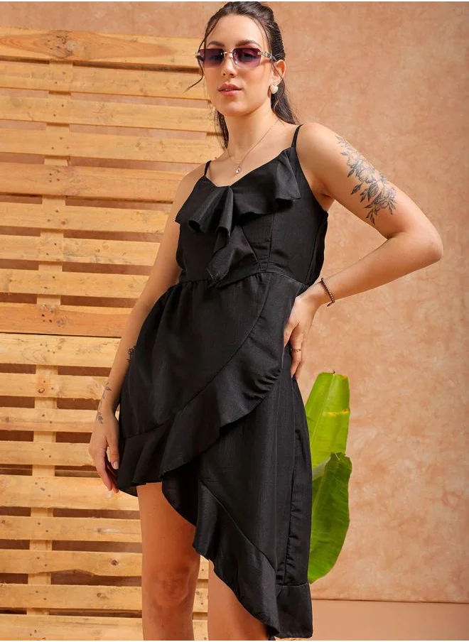 Freehand Women Fit and Flared Party Wear Solid Asymmetric Dress