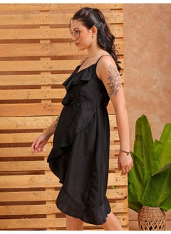 Freehand Women Party Fit And Flare Solid Ruffles Sweetheart Midi Length Asymmetric Dress  - Image 2