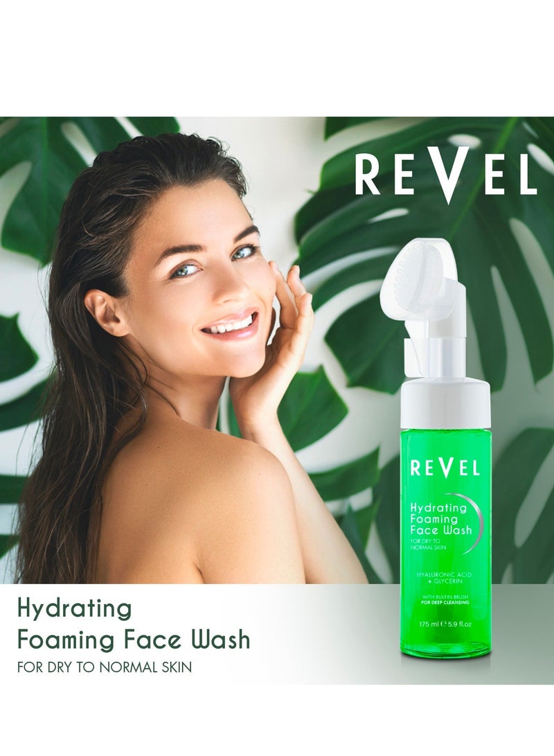 Revel Beauty Skin Care Hydrating Foaming Face Wash 175ml, For Dry To Normal Skin, Built In Brush, Deep Cleansing, Hyaluronic Acid + Glycerin, Washes - Image 3