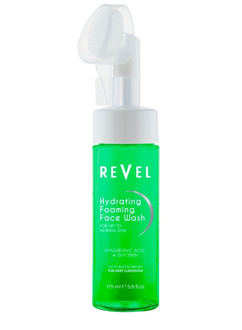 Revel Beauty Skin Care Hydrating Foaming Face Wash 175ml, For Dry To Normal Skin, Built In Brush, Deep Cleansing, Hyaluronic Acid + Glycerin, Washes - Image 1