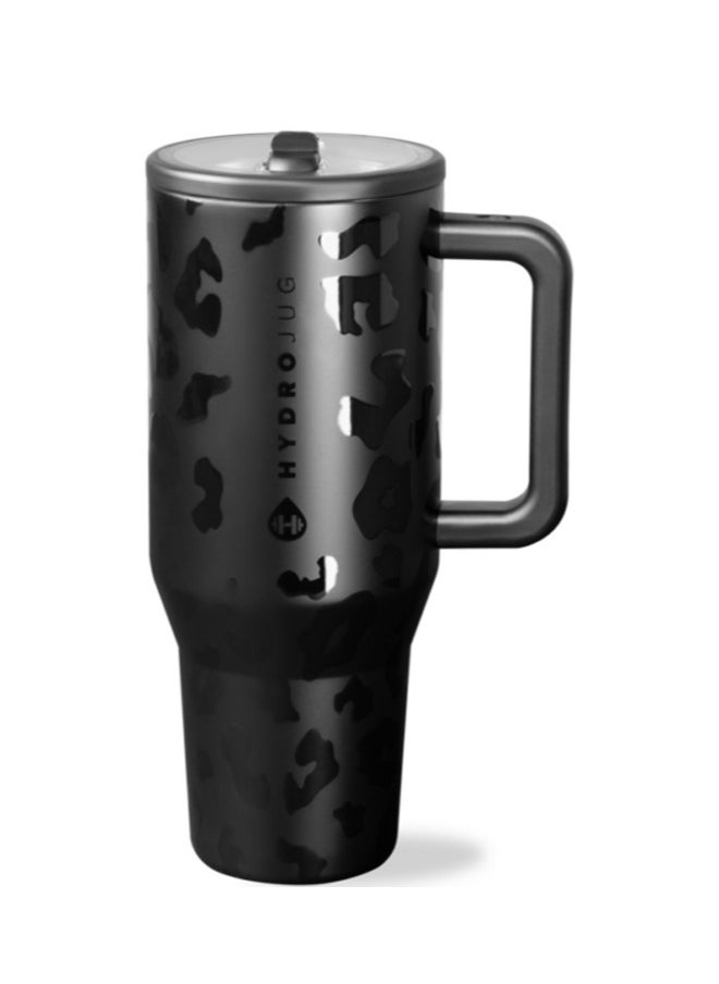 HydroJug - Water Bottle with Handle & Flip Straw , Leak Resistant Tumbler-Reusable Insulated Stainless Steel & Rubber Base - Gifts for Women & Men, Black,32 oz - Image 1