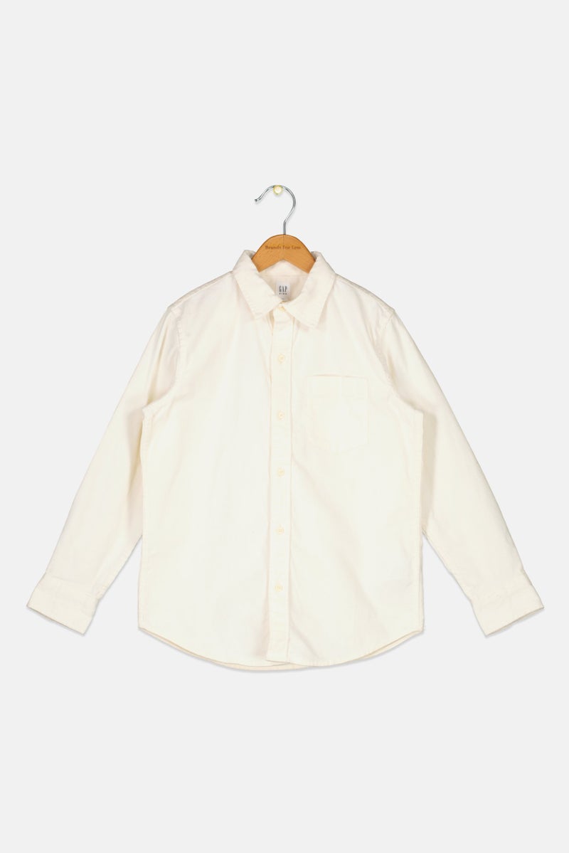 GAP Kids Boy Pointed Collar Textured Long Sleeve Casual Shirt, Off White  - Image 1