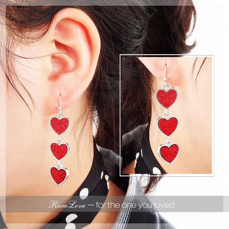 RareLove Multi New Red Interlocking Heart Dangle Earrings For Women Alloy Silver - Image 3