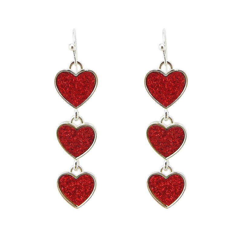 RareLove Multi New Red Interlocking Heart Dangle Earrings For Women Alloy Silver - Image 1
