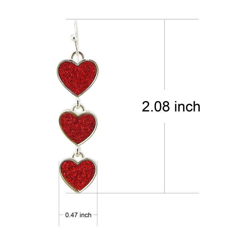 RareLove Multi New Red Interlocking Heart Dangle Earrings For Women Alloy Silver - Image 2