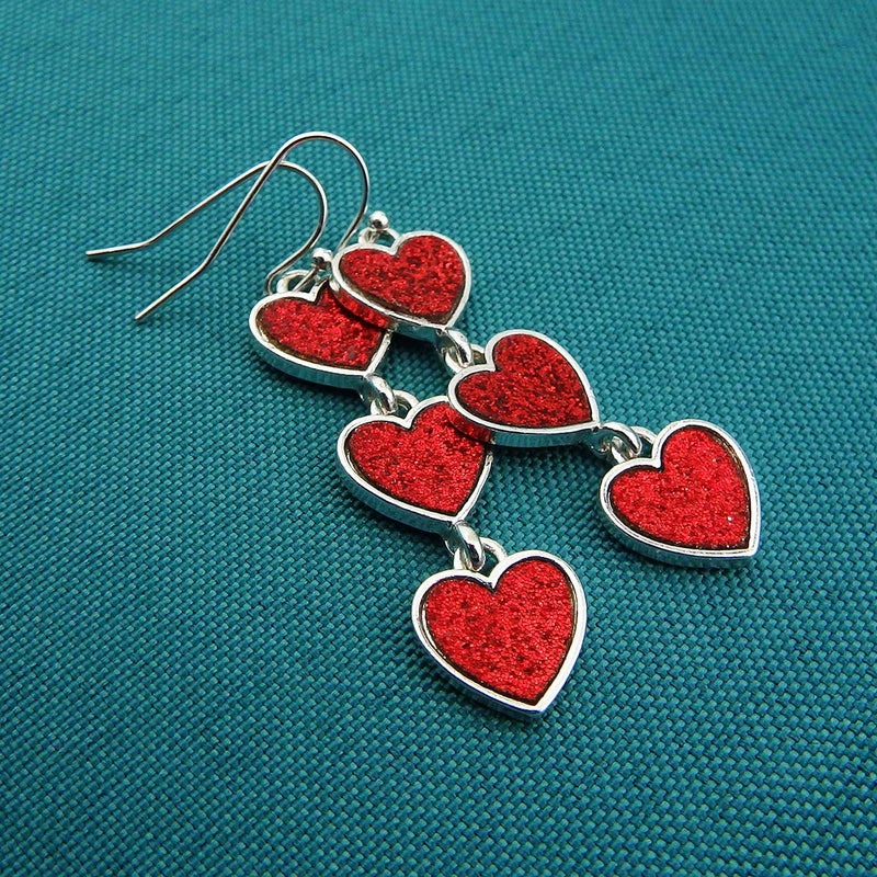 RareLove Multi New Red Interlocking Heart Dangle Earrings For Women Alloy Silver - Image 5