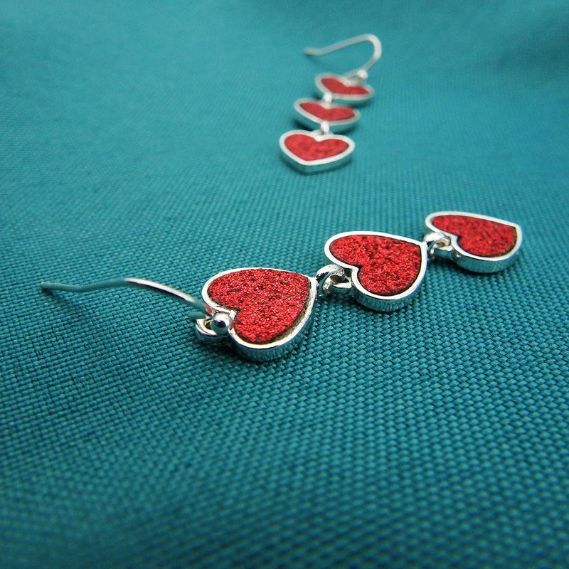 RareLove Multi New Red Interlocking Heart Dangle Earrings For Women Alloy Silver - Image 4