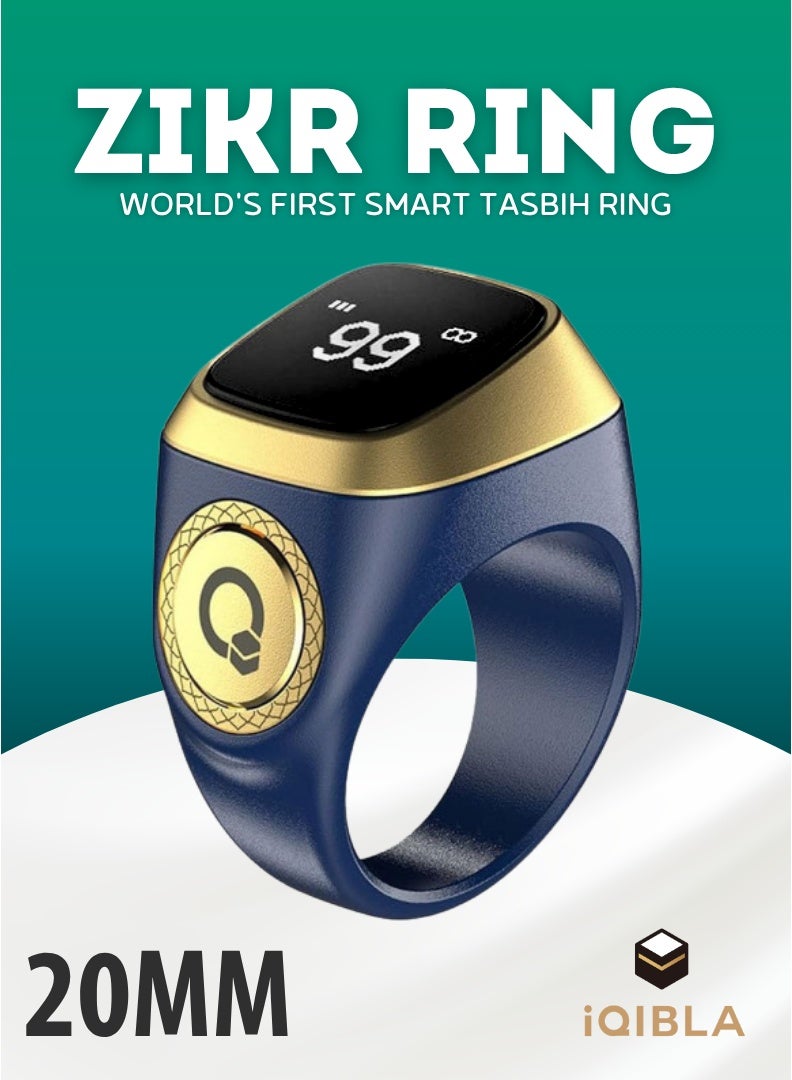 iQIBLA Smart Zikr Ring | Lite | 20 MM Prayer Counter & Timing Reminder | Waterproof Wearable Technology | OLED Display for Muslim Prayer | Nova Blue - Image 1