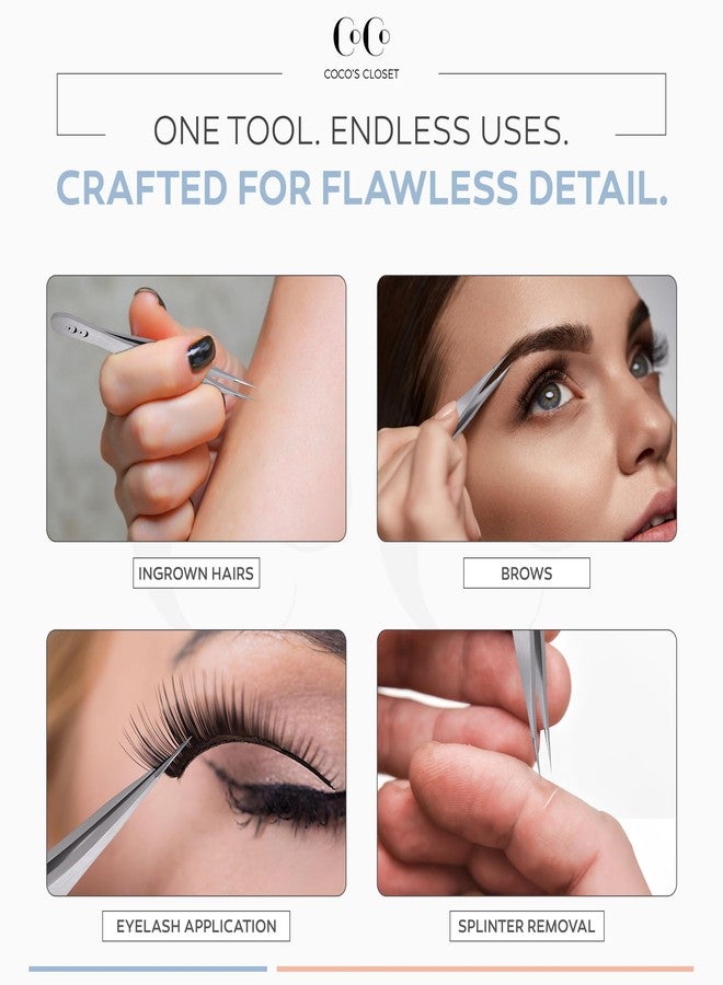 Coco's Closet Cocos Professional Pointed Tweezers for Ingrown Hair - Sharp Stainless Steel Needle Nose Tweezers for Splinters, Chin Hair & Blackheads - Precision Facial Hair Removal Tool for Men & Women - Image 5