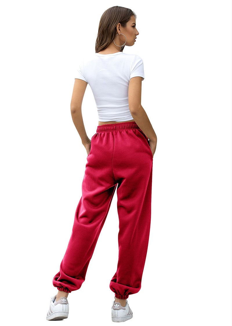 VINMEN Gvraslvet Women's Cinch Bottom Sweatpants Pockets High Waist Sporty Gym Athletic Fit Jogger Pants Lounge Trousers Red -XS - Image 3